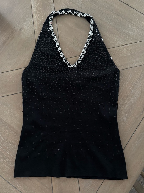 White House Black Market Tops - White House Black Market Black Halter Top with Sequined Details